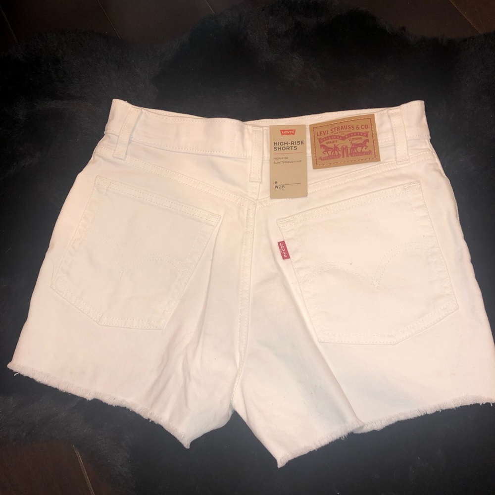 High Rise White Distressed Levi Shorts